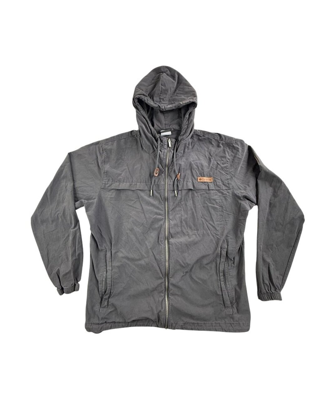 Columbia Jacket Men XL Gray Canvas Hooded Full Zip Windbreaker Pockets Sportsman